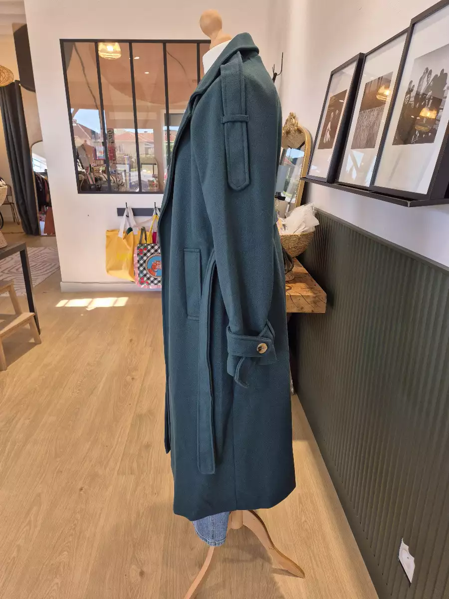 Manteau trench mi-long vert foret