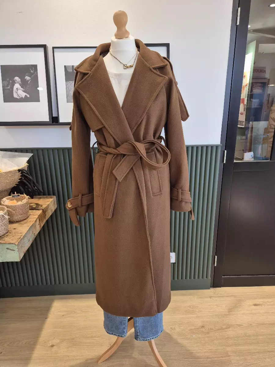 Manteau trench mi-long chocolat