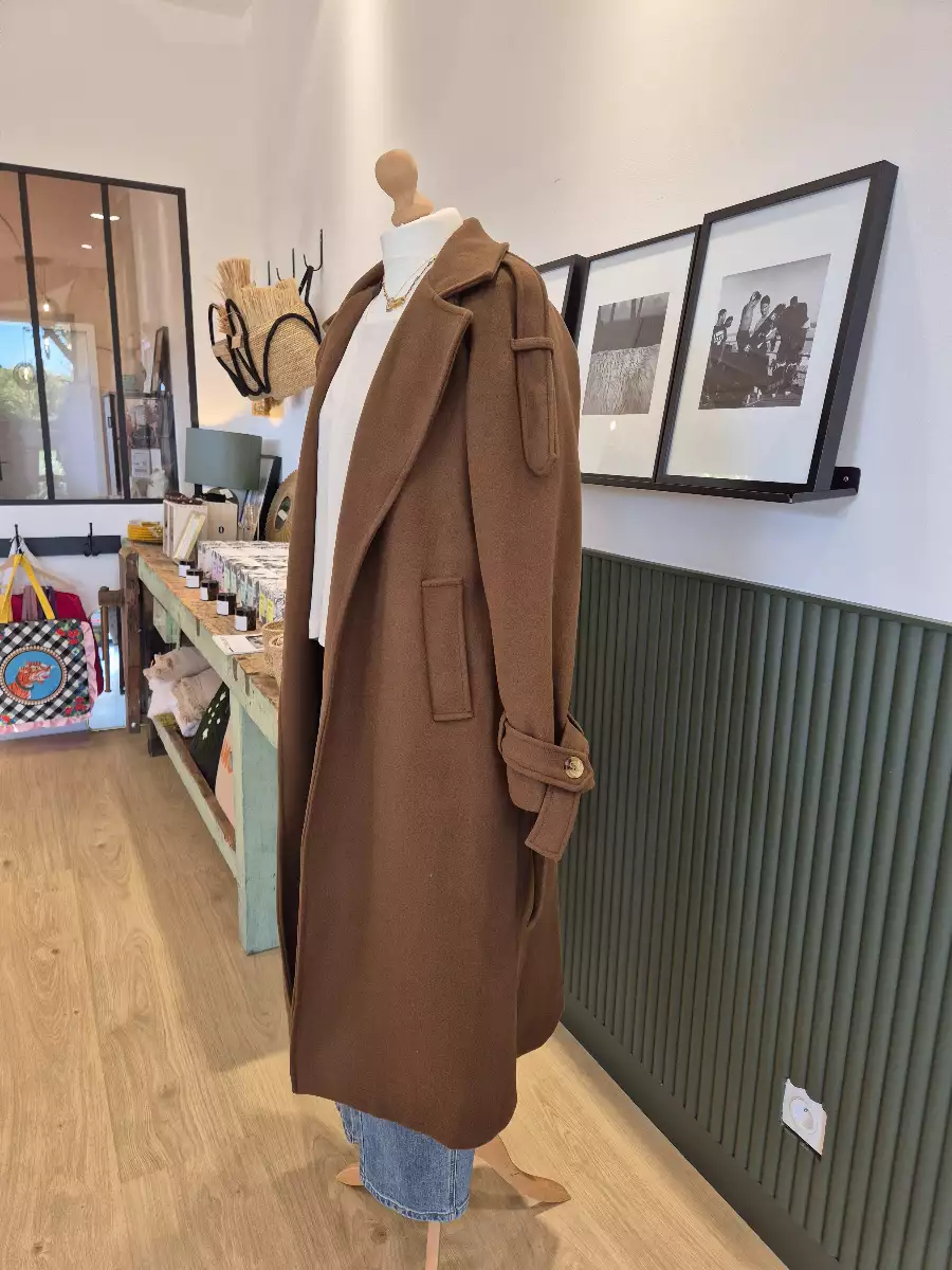 Manteau trench mi-long chocolat