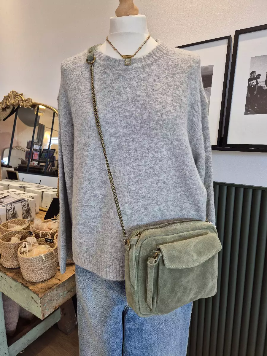 Sac bandoulière cuir daim vert