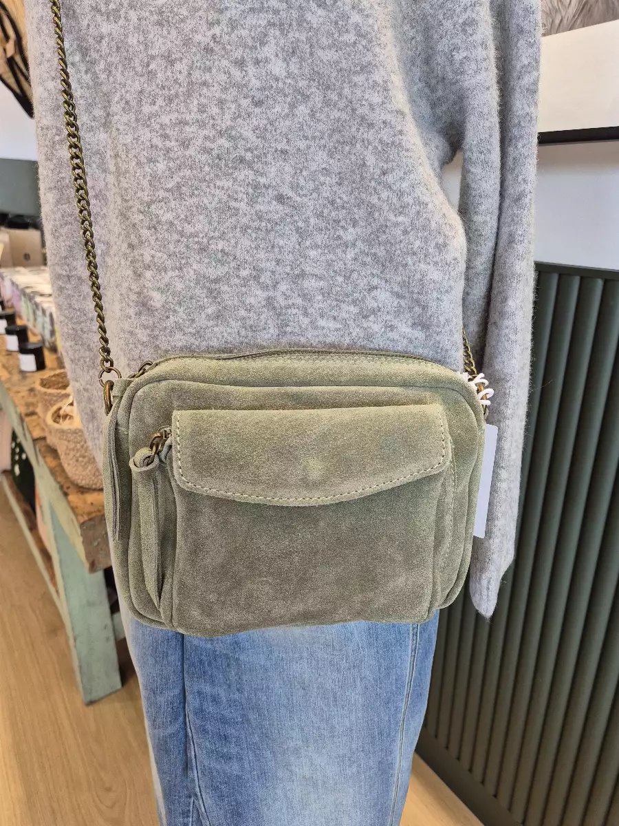 Sac bandoulière cuir daim vert