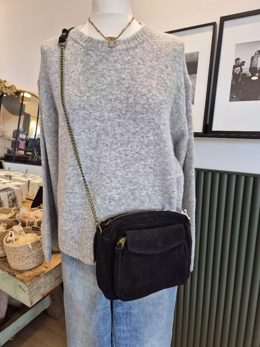 Sac bandoulière cuir daim noir