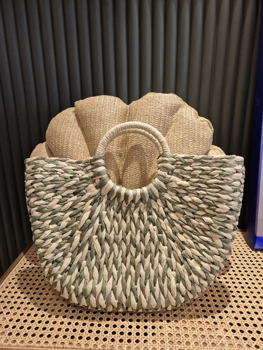 Sac raphia vert et beige