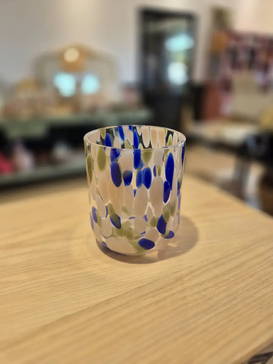 Verre moucheté bleu et vert