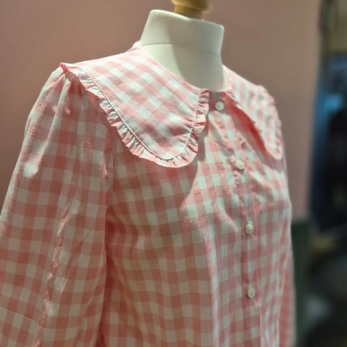 Chemise col Claudine carreaux vichy